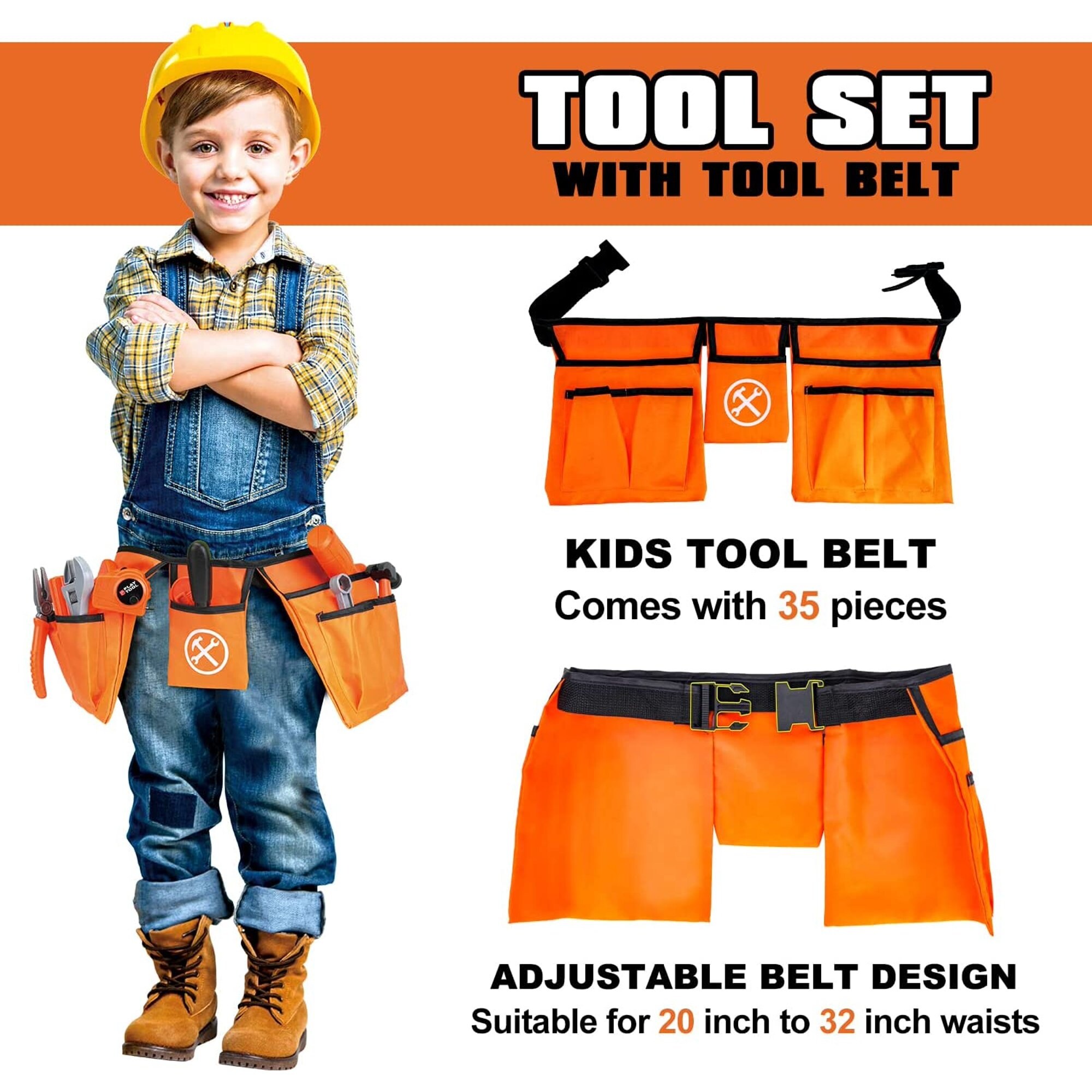 Kids Tool Set with Kids Tool Belt Toddler Tool Orange